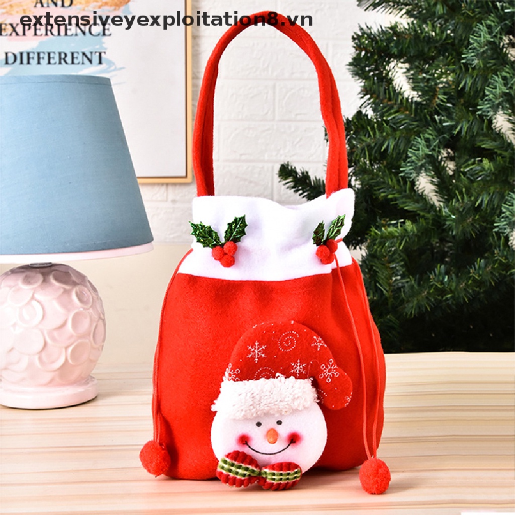 1 Túi Đựng Kẹo Vải Lanh In Hình Ông Già Noel Giáng Sinh Tinh Tế