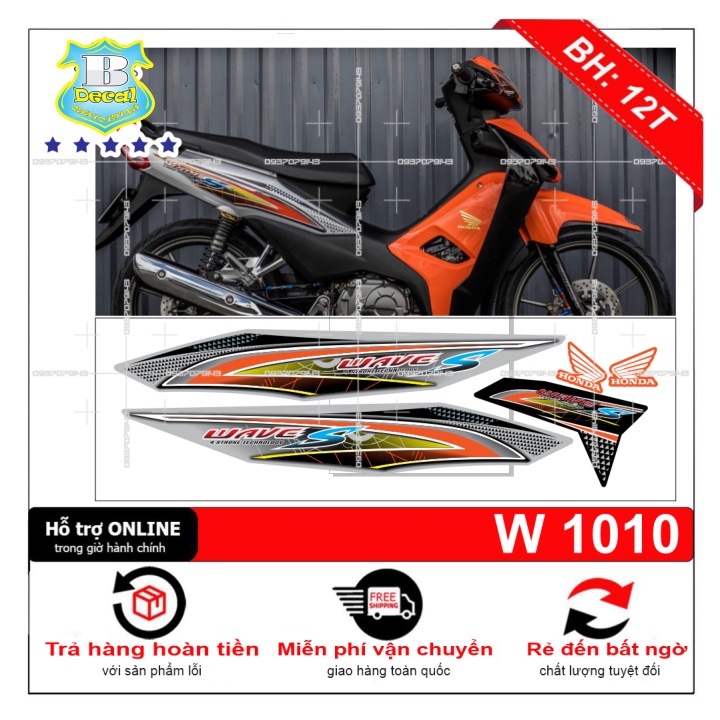 ( Quí khách vui lòng mang ra tiệm cho thợ dán ) Tem wave S bạc cam 17