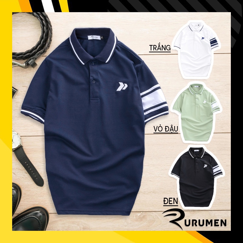 Áo Thun Nam Có Cổ Polo Big Size Lớn XXXL Rayman RURUMEN Áo Phông Cá Sấu Cổ Viền Tay Phối Sọc - CS179