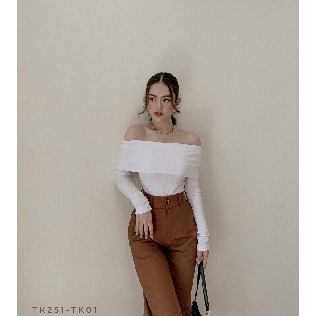 [Ảnh thật] Áo thun trễ vai tay dài chất borip xịn siêu co dãn