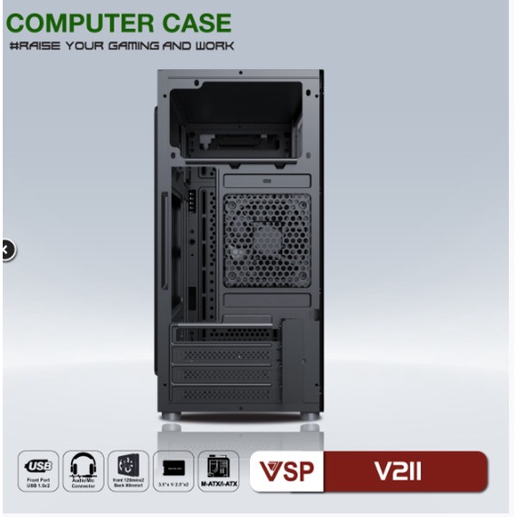 Case VSP V211 Có Sẵn LED RGB Nắp Hông Kính Cường Lực -Chưa Bao Gồm Fan Case
