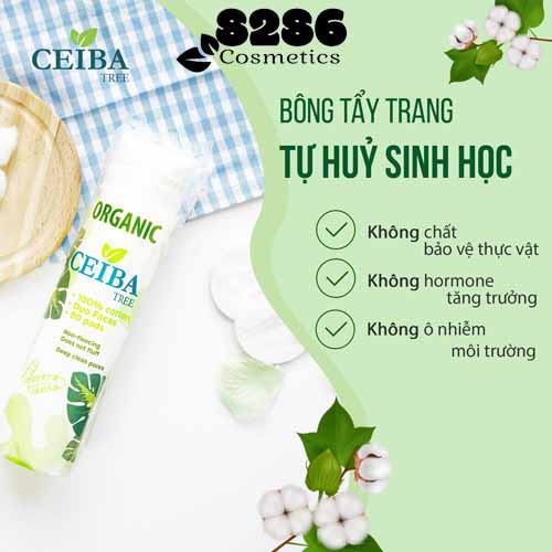 Bông Tẩy Trang Hữu Cơ Ceiba của Pháp  80 Miếng Organic Tree (hàng chính hãng)