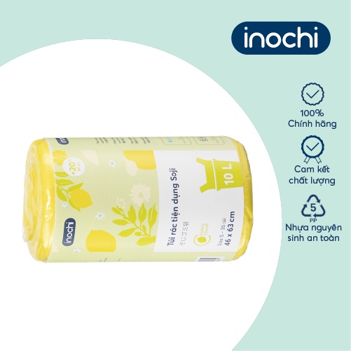 Túi rác tiện dụng Inochi - Soji 10L x 35 túi (Size S) Hương Chanh có quai cầm