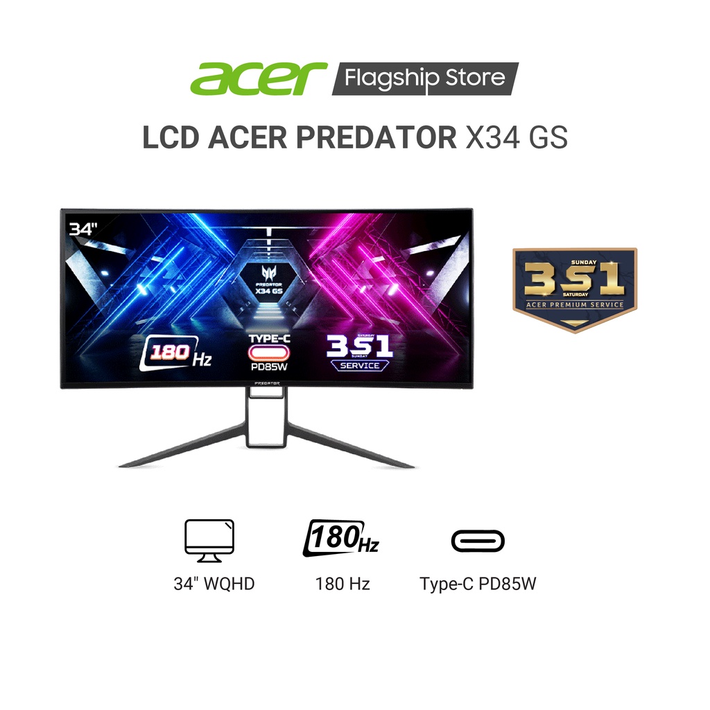 Màn hình Acer Predator X34 GS UM.CX0SV.S01 34 inch | WQHD | IPS | 180Hz | 1ms | 550nits | HDMI+DP+USBC+USB+Audio