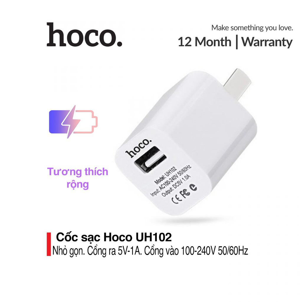 Củ sạc 1A Hoco UH102 sạc thiết bị nhanh chóng, ổn định chất liệu PC có khả năng chống cháy