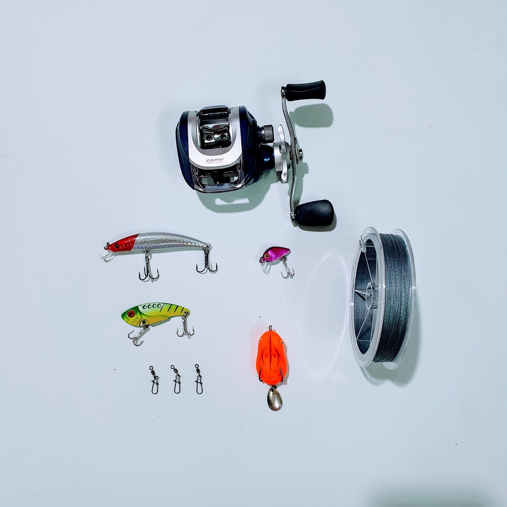 Bộ Cần Câu Lure Shimano 2 ngọn 1m8 - 2m1 - 2m4, Máy Ngang YUMOSHI LV201 Kèm phụ kiện