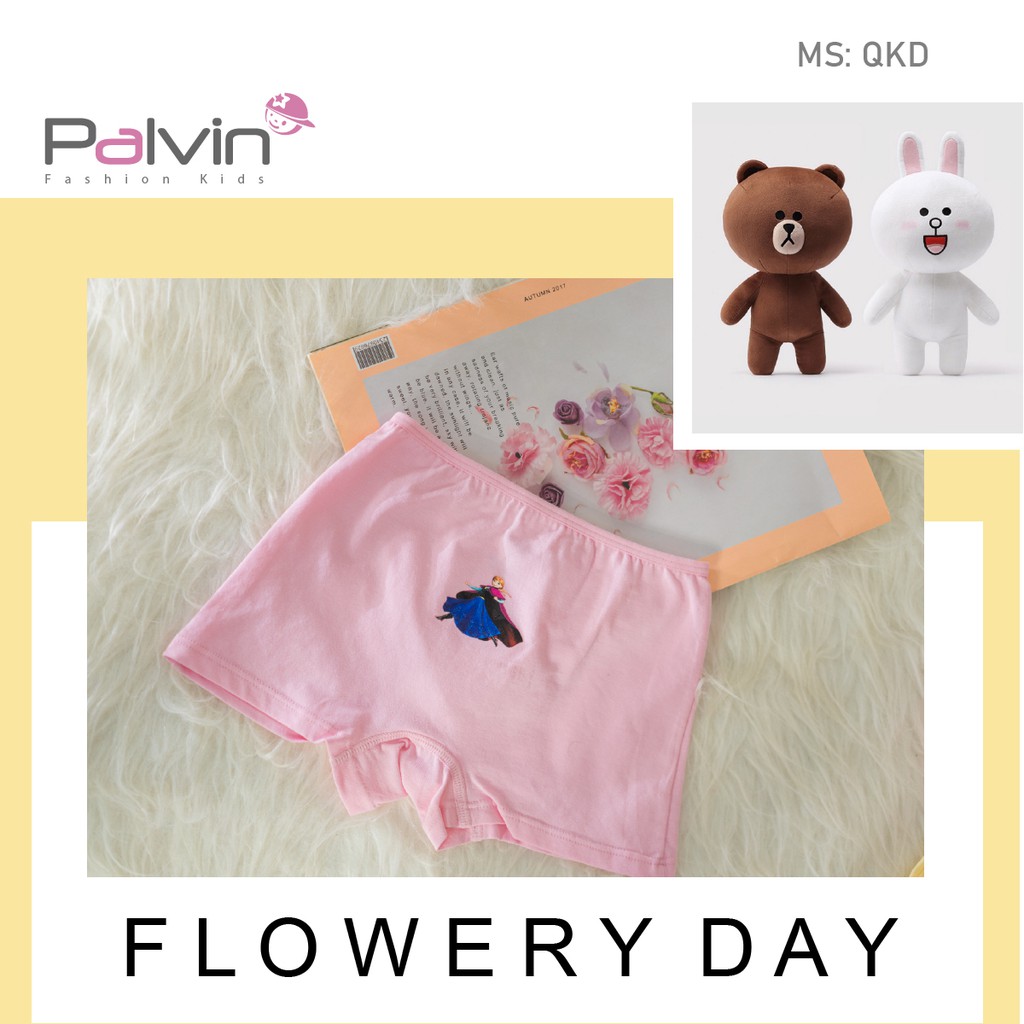 Quần chip bé gái PALVIN, dáng đùi, cotton co giãn 4 chiều, hình in công chúa elsa, ngựa pony - QKD