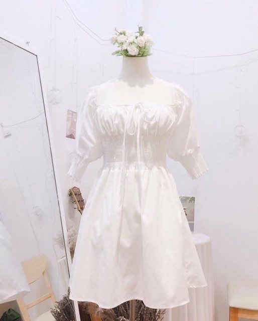 ĐẦM TRẮNG TRỄ VAI BO CHUN EO DANIS DRESS- đầm xuông bo eo trễ vai - cổ vuông ulzzang(KÈM ẢNH THẬT) | BigBuy360 - bigbuy360.vn