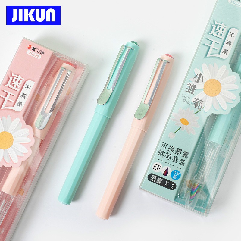 Bộ Bút Máy Thư Pháp Jikkon EF Ngòi EF Khô Nhanh Kèm Ruột Bút Màu Xanh Dương Dùng Một Lần Z9026