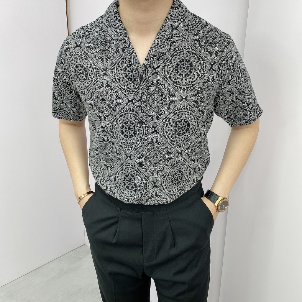 Áo Sơ Mi Nam Hoạ Tiết Vintage Cộc Tay BANANA HOMME Chất Lụa Cao Cấp, thoáng mát, không nhăn 2021