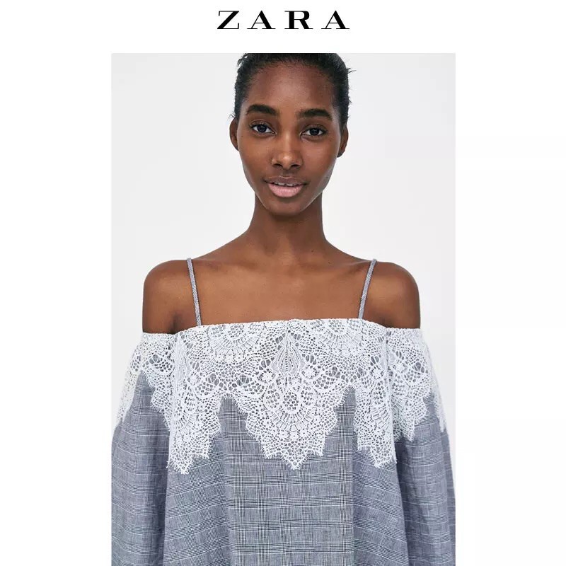 Áo kẻ Zara phối ren
