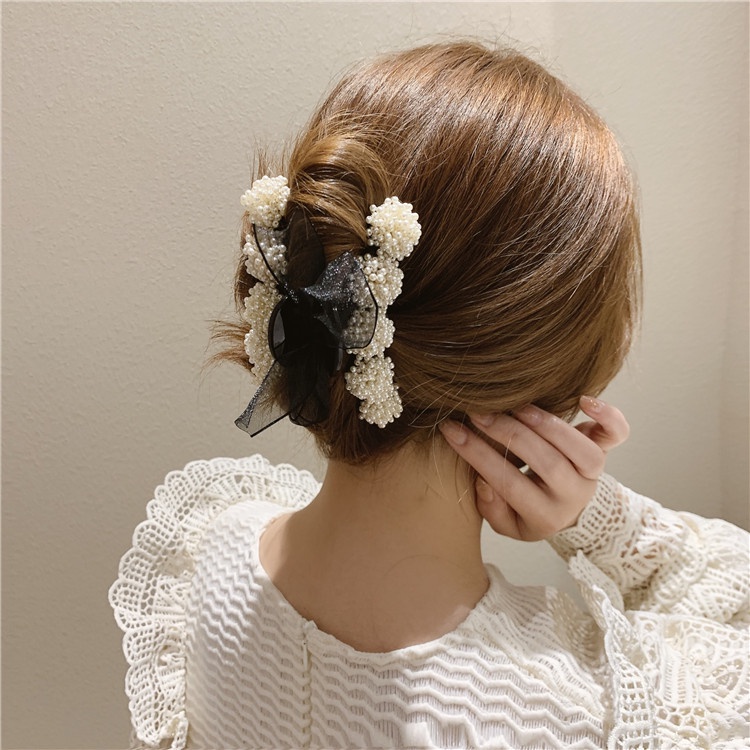 Kẹp Tóc Đính Nơ Và Ngọc Trai Kiểu Dáng Thời Trang Phong Cách Hàn Quốc Mới