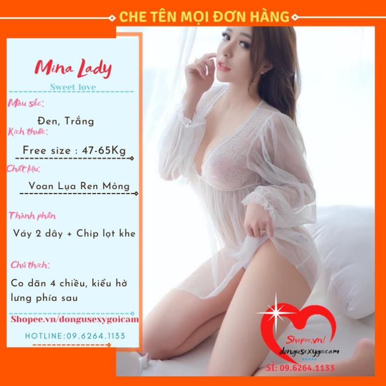 Đầm ngủ gợi cảm sexy xuyên thấu kiểu dài tay sang chảnh (Hở lưng, TAY PHỒNG DÀI) có hai màu đen trắng tôn da  ྇