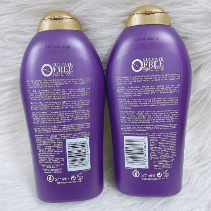 Cặp Dầu Gội + Xả Biotin &amp; Collagen Tím giảm rụng tóc phục hồi hư tổn 577mlX2