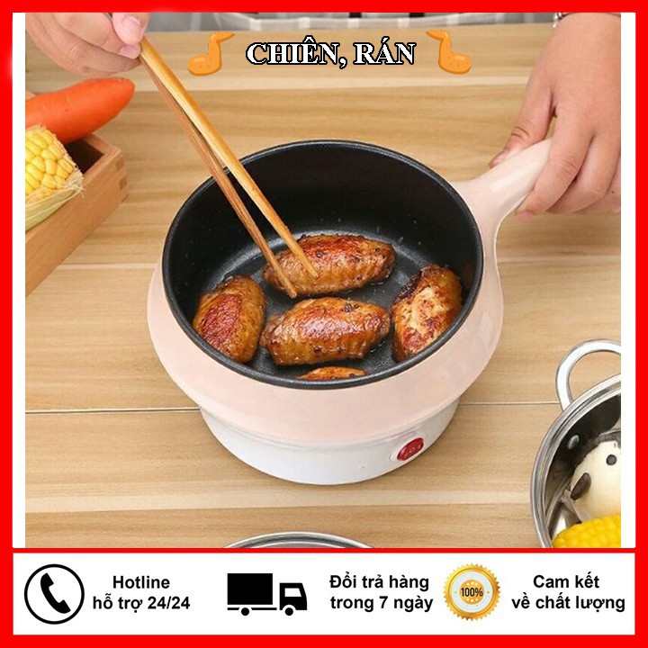 Nồi lẩu điện -Nồi điện mini 2 tầng đa năng chống dính kèm giá hấp nấu mì nấu cháo Chiên Hấp Rán nướng