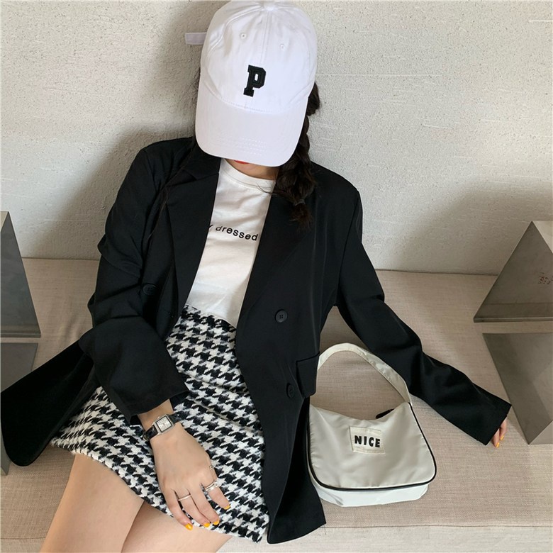 Áo blazer nữ 2 lớp kẻ đen be ulzzang khoác set đồ nữ thu đông , Áo vest set đồ nữ hàng VNXK sống chất