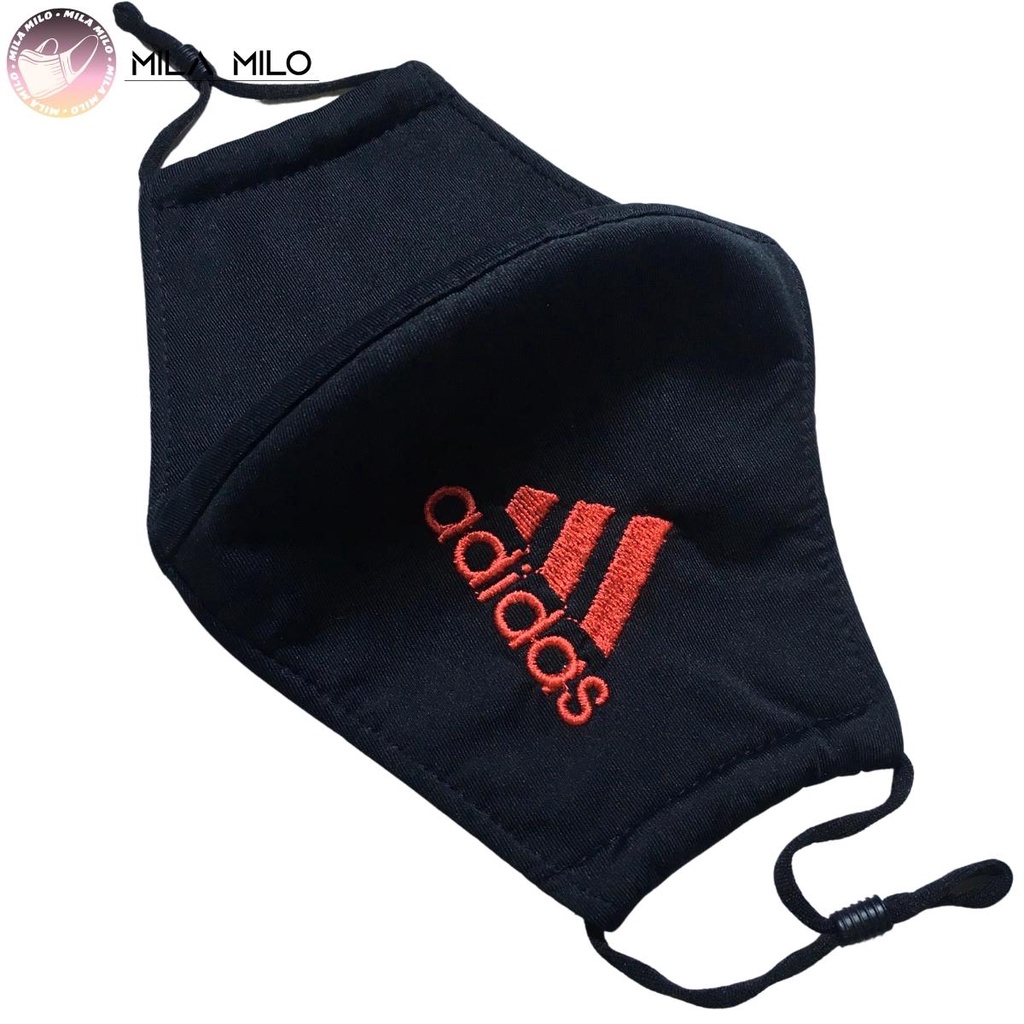 Set 2 khẩu trang kháng khuẩn logo thêu cho người lớn size nhỏ - Khẩu trang vải thun 3 lớp có dây rút