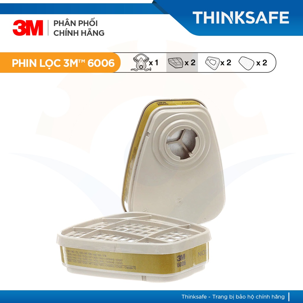 Mặt nạ phòng độc 3M 7502 sử dụng phin lọc 3M 6006 (bộ 7 món) | chống độc, phun sơn, lọc bụi, xịt hóa chất - Thinksafe