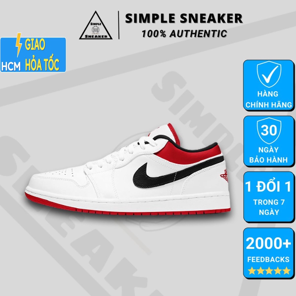 Giày Jordan 1 Chính Hãng 💙FREESHIP💙 Nike Air Jordan 1 Low White University Red- Giày JD1 Cổ Thấp Auth- Simple Sneaker