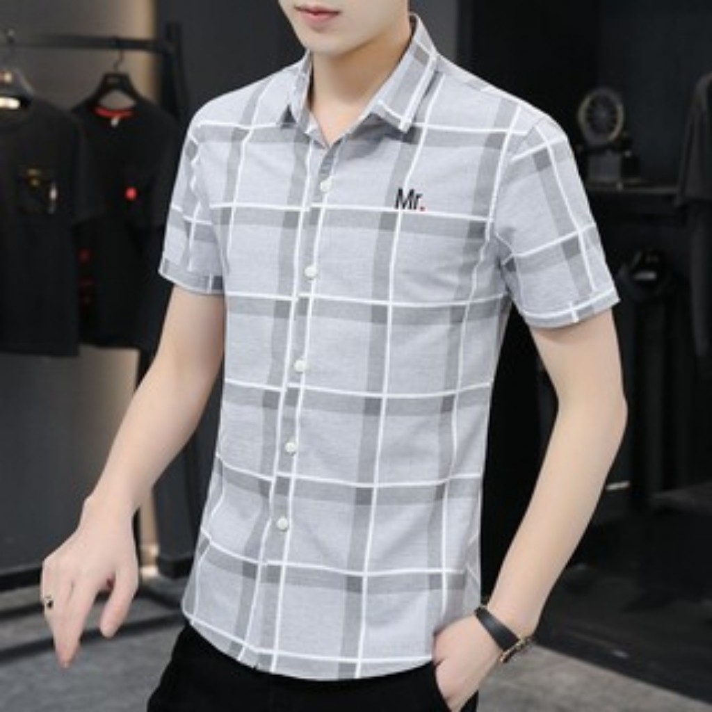Áo Sơ Mi Nam Ngắn Tay H&H-SM11 Phối Ô Kẽ Thời Trang Chất Vải Kate Không Nhăn Không Xù Mát Mẻ - 2 Màu