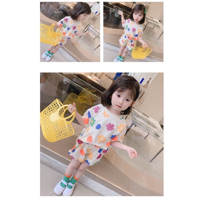 Bộ Cộc Tay Hoa Flower Chất Cotton Thoáng Mát Mềm Mịn Cho Bé Gái Từ 5Kg Đến 32Kg Thời Trang Trẻ Em Ken Store