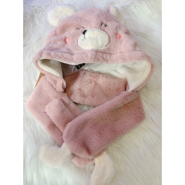 Sét mũ liền khăn tai gấu  cho bé gái