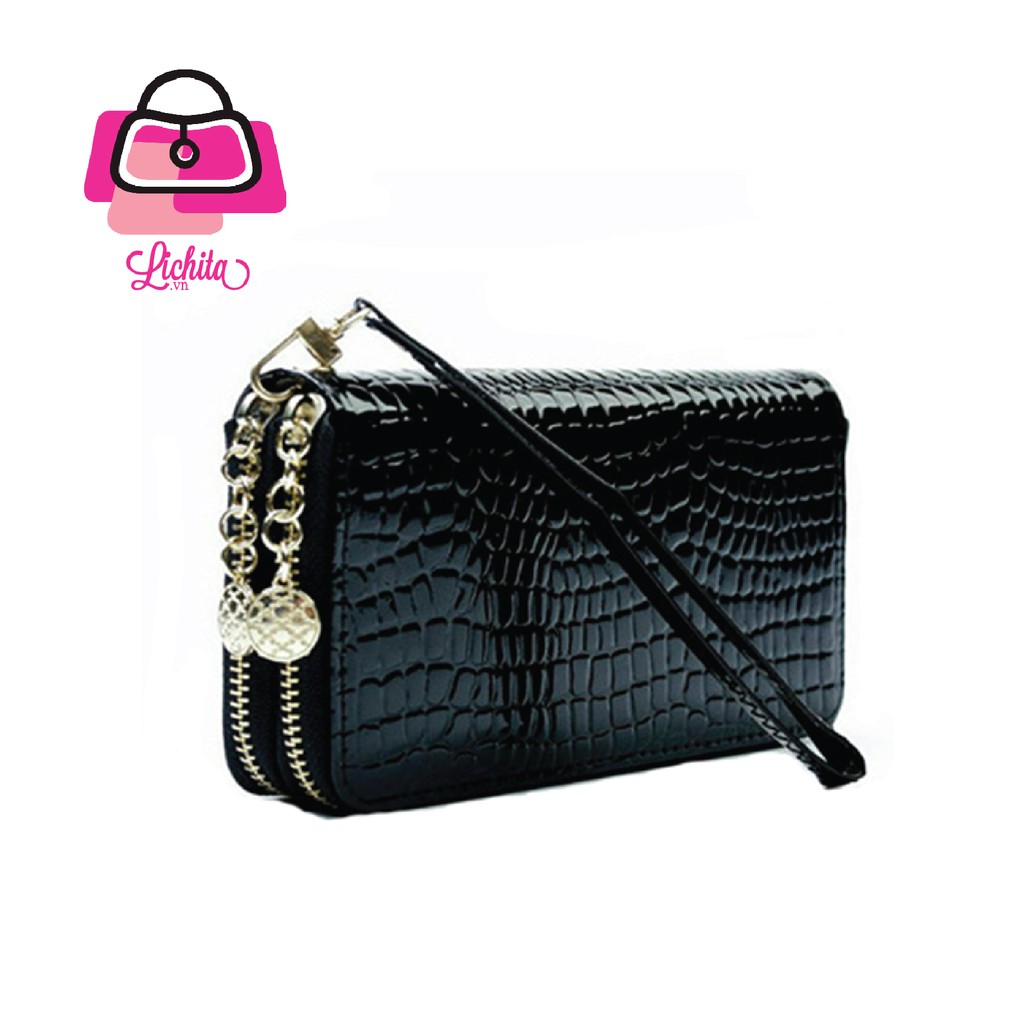 Ví Clutch Dài Cầm Tay Phong Cách Hàn Quốc 2 Khóa Vân Cá Sấu Nhiều Màu Đen Đỏ Hồng Xanh Tím VD2K01-06