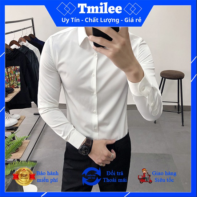 Áo Sơ Mi Nam Dài Tay, Trơn Cao Cấp 2020 Form Hàn, Dáng Ôm Slimfit Theo Body
