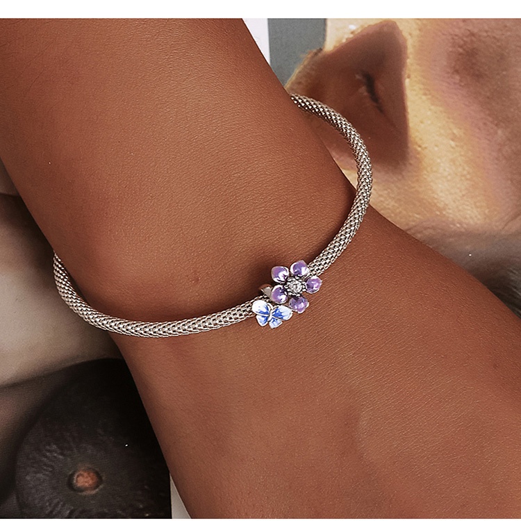 Hạt phụ kiện Bamoer SCC2094 bằng bạc 925 hình bông hoa và bươm bướm làm vòng tay DIY thời trang