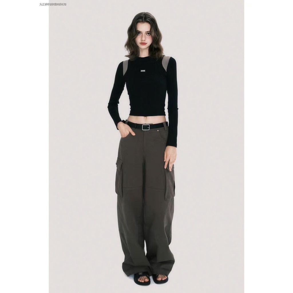 Áo Thun Thể Thao Dệt Kim Tay Dài Cổ Tròn Màu Sắc Tương Phản Phong Cách Retro Mỹ