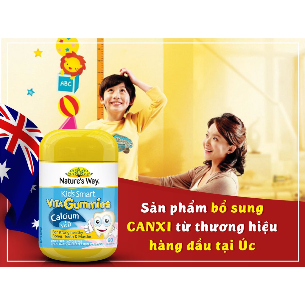 Nature’s Way Kids Smart Vita Gummies Calcium + Vitamin D Kẹo Dẻo Canxi Cho Bé Lọ 60 Viên