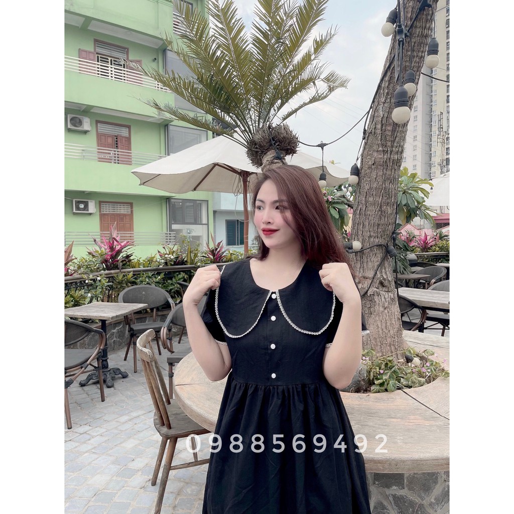 Váy bầu bigsize - Đầm bầu thiết kế GuMe 2 màu đen,hồng cổ lá to kiểu dáng babydoll chất vải đũi hàn sz từ 40-100kg MB224