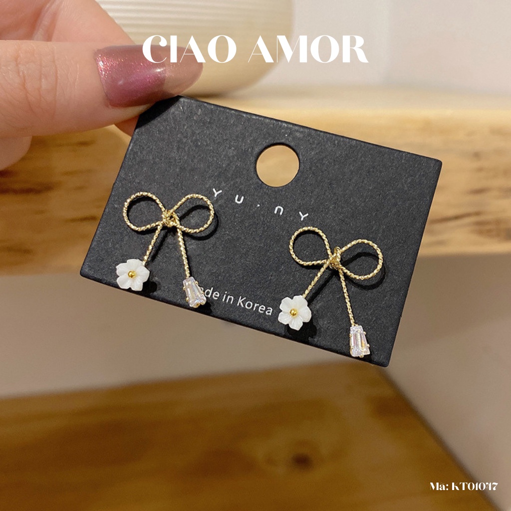Khuyên tai nữ, Bông tai ngắn nơ mảnh đơn giản Trang sức Ciao Amor - KT0147