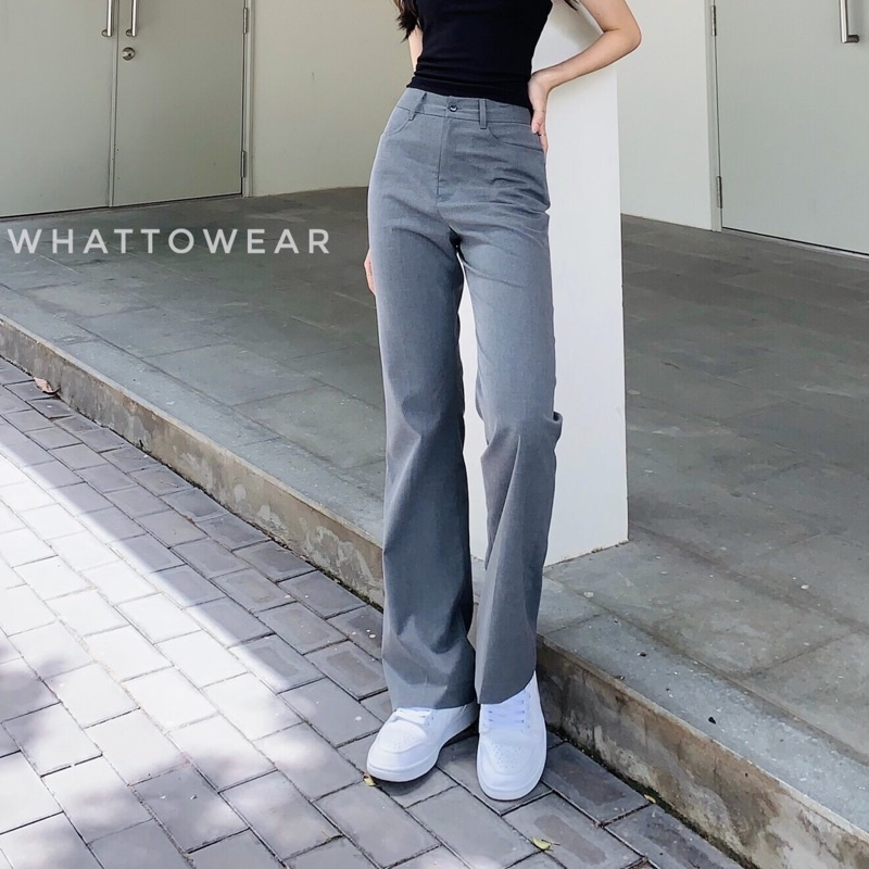 Quần kaki co giãn vintage xám ống suông by Whattowear