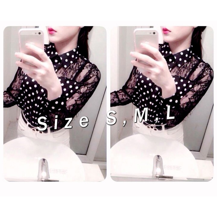 Sơ Mi Chấm Bi Tay Phối Ren Cực Hot EKE-A254