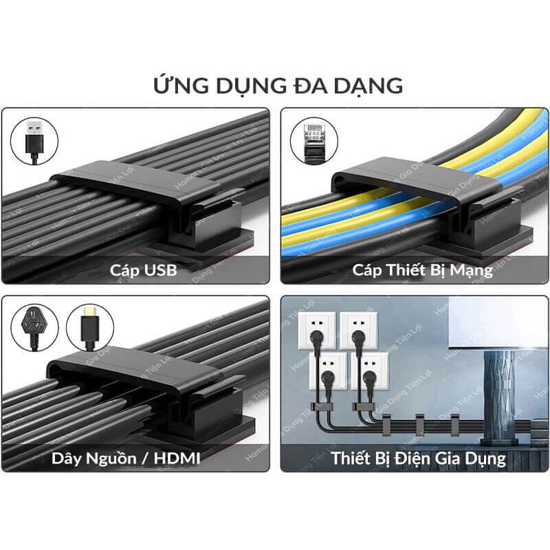 Kẹp Dây Điện Gắn Tường Bản Lớn Có Chốt Hamart Nẹp Cố Định Dây Cáp Keo 3M Siêu Dính Tiện Lợi