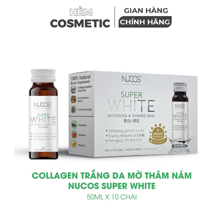 Collagen trắng da mờ thâm nám Nucos Super White 50ml x 10 chai - Hẻm Cosmetic