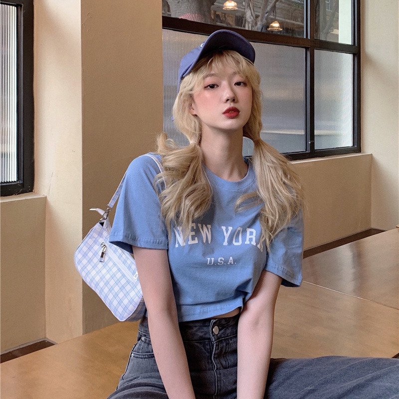 Áo thun ngắn IELGY mỏng in chữ thời trang cho nữ