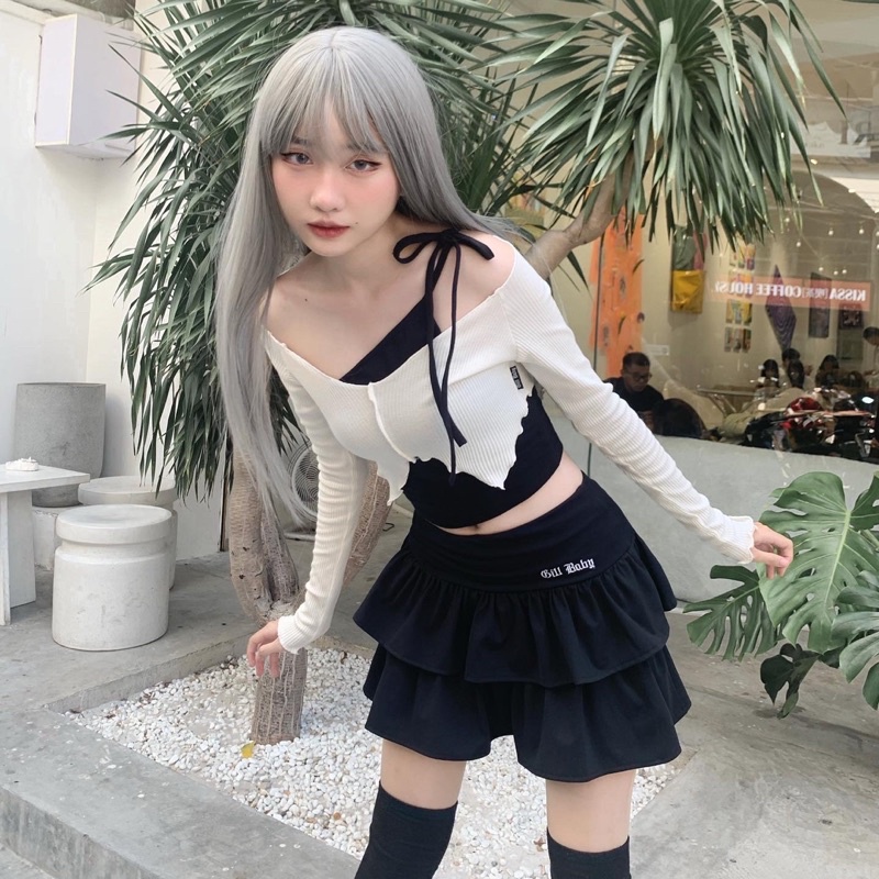 GILL BABY | Áo croptop trễ vai tay dài màu trắng cuốn biên đi chơi hẹn hò đi biển (GIRL CRUSH TOP) | BigBuy360 - bigbuy360.vn