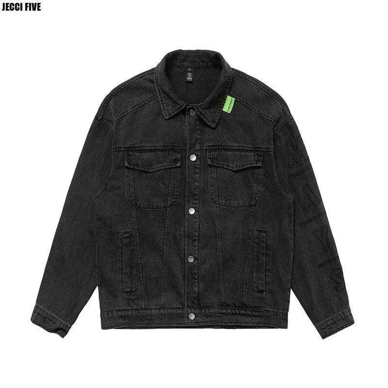 Áo Khoác Denim Màu Đen Dáng Rộng In Hoạ Tiết 3D Phong Cách Thời Trang Mỹ Dành Cho Cặp Đôi