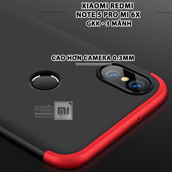 [Đen viền Đỏ] Ốp Lưng GKK 360 Độ (3 mảnh) dùng cho máy Xiaomi Redmi Note 5 / Note 5 Pro  - Viền Màu, Full Màu