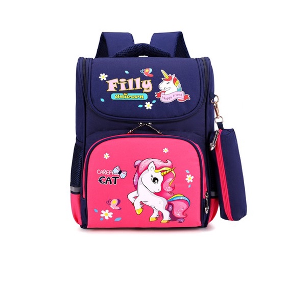 Balo học sinh chống gù Ngựa Pony cho bé gái, có dải phản quang, kèm túi bút