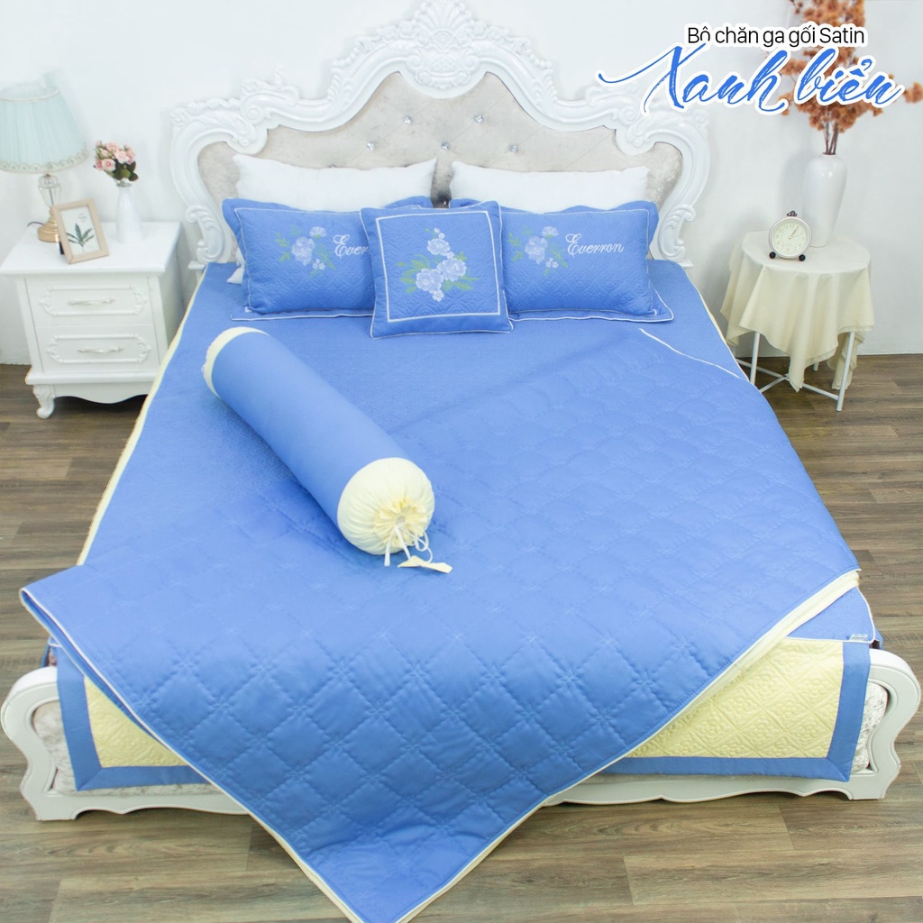 Bộ chăn ga gối 5 món satin đẹp, Bộ ga giường drap giường đệm Hàn Quốc đẹp - Otama Bedding