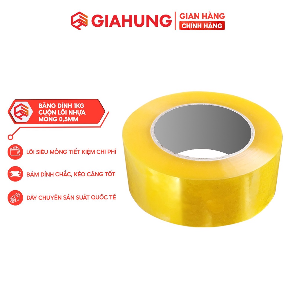 Băng dính dán thùng, băng keo đóng hàng 1kg/cuộn lõi nhựa mỏng 0.5mm tiết kiệm chi phí - GIAHUNGPRO