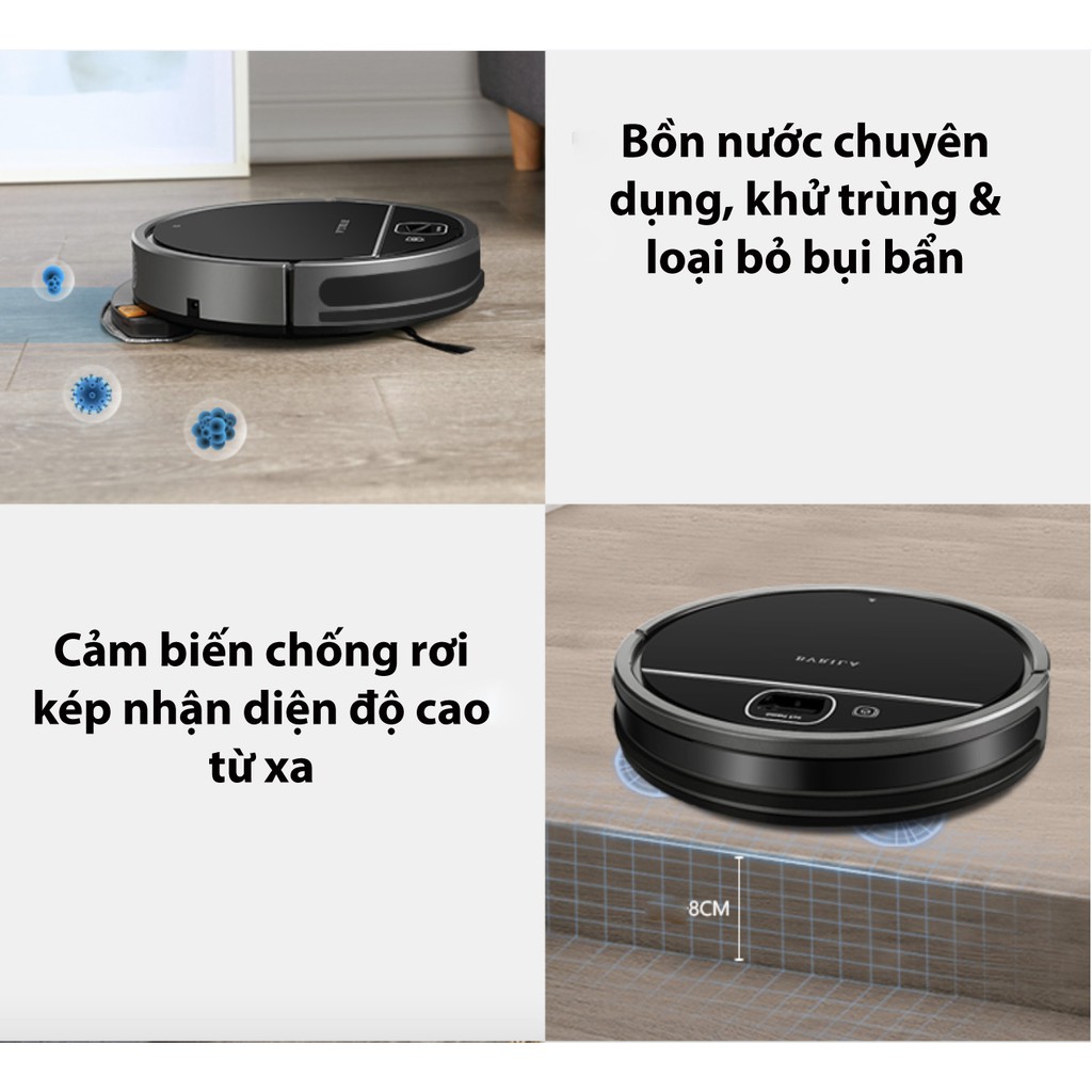 Robot hút bụi lau nhà thông minh BV 08W App tiếng Việt tự sạc khoanh tường ảo