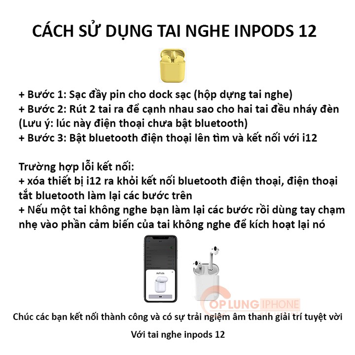 (Được Chọn Màu)Tai nghe Bluetooth i12 , Tai Nghe i12 Không Dây Inpods 12 TWS 5.0 Phiên Bản Quốc Tế-Phụ Kiện Tomato