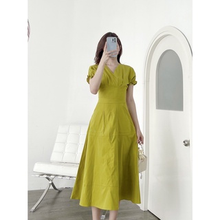 Váy xanh cốm chiết ly eo