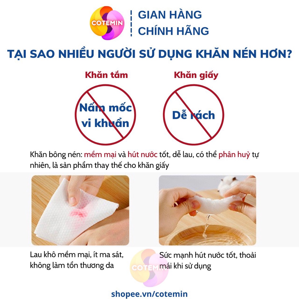 Khăn giấy nén hình viên kẹo dùng 1 lần khăn nén dạng viên kẹo bỏ túi mini đi du lịch rửa lau mặt Cotemin
