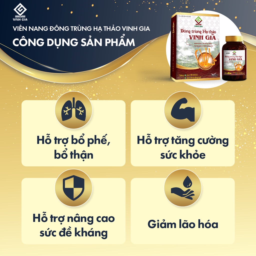 Viên Nang Đông Trùng Hạ Thảo Vinh Gia Giúp Tăng Cường Sức Đề Kháng Dành Cho Mọi Lứa Tuổi – Hộp 1 Lọ 60 Viên