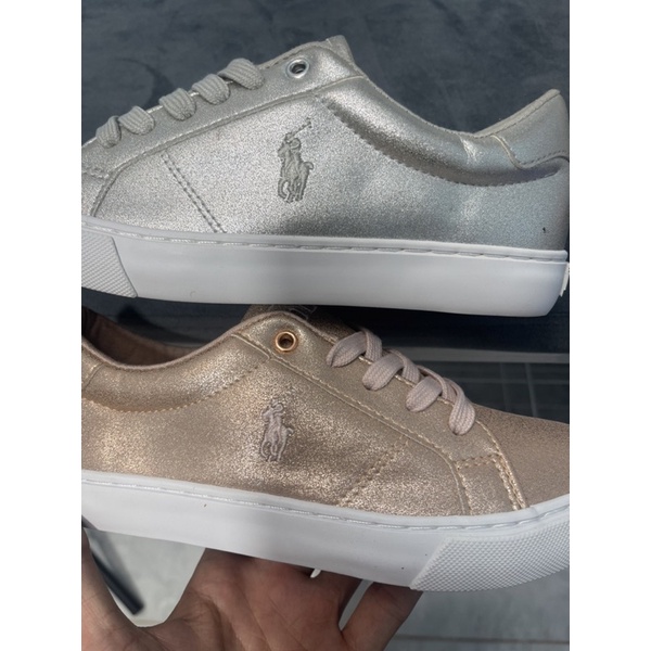 Giày thể thao bé gái Polo mẫu ánh nhũ 🌈 Giày Sneaker bệt da Pu đế cao su xuất dư 0922